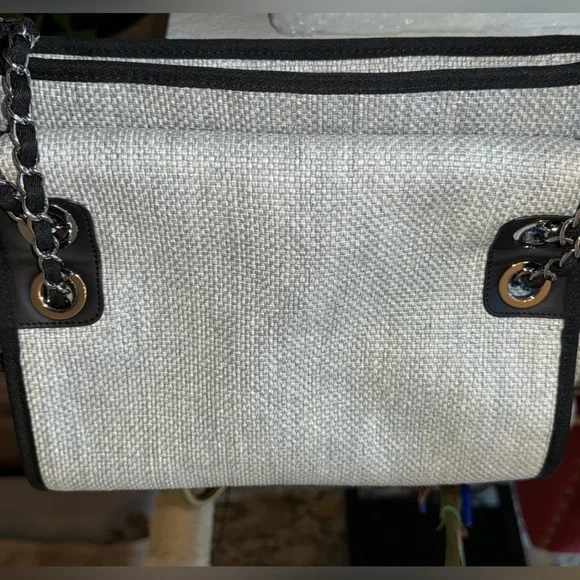 💎AUTHENTIC CHANEL GRAY RAFFIA DEAUVILLE MESSENGER BAG/SHOULDER BAG/CROSSBODY-EUC - Picture 10 of 17